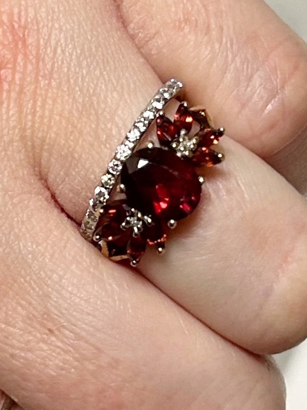Authentic Vintage 14kt Yellow Gold Garnet and Diamond Ring